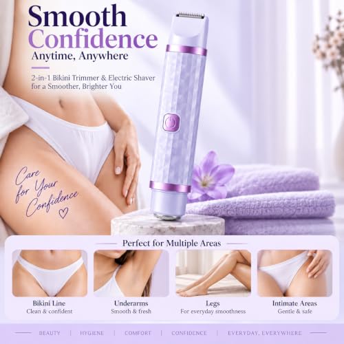 Image of VIFERA 2-in-1 Bikini Trimmer & Electric Shaver for Women - Rechargeable Razor for Bikini Line, Underarms, Legs & Face - Stainless Steel Blades, 120-Min Cordless Runtime, Wet & Dry Use (Purple)