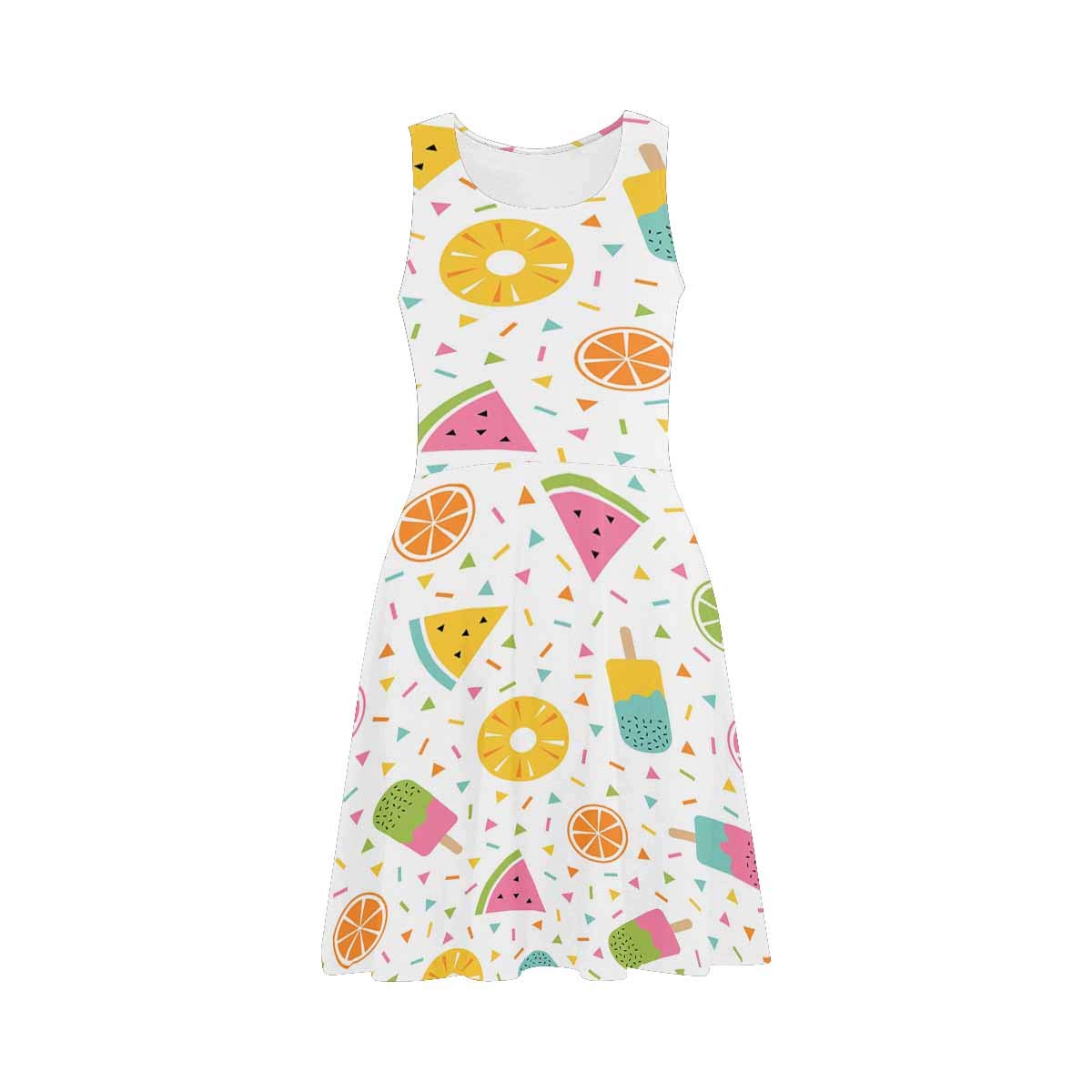 InterestPrint Women's Sleeveless Beach Tank Dresses Colorful Fruits Ice Cream Casual Scoop Neck Dresses (XS-3XL)