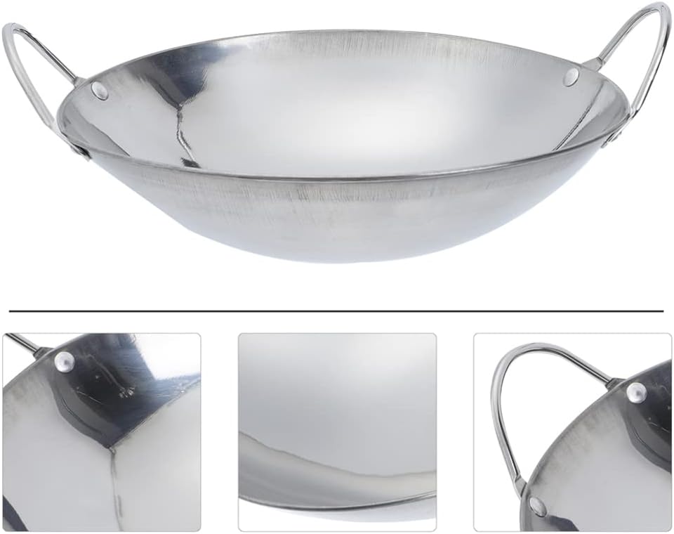 Wok De Acero Inoxidable Con Tapa De 12 Pulgadas, Wok De Panal, Espátula