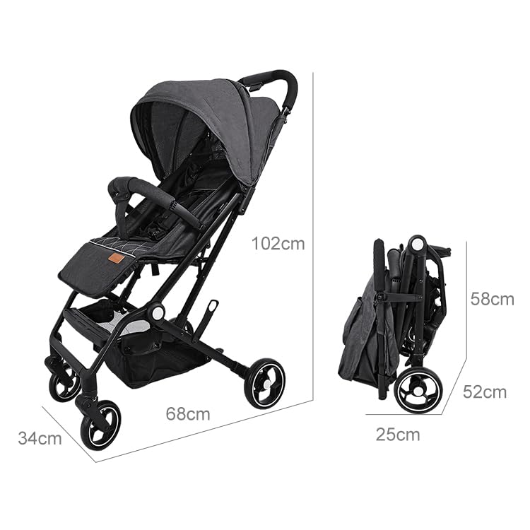 Passeggino pieghevole ultra leggero, compatto, facile da trasportare, con cesto di stoccaggio, ideale per viaggi e uso quotidiano