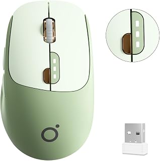 Dual-Mode Bluetooth Wireless Mouse with Visible Battery Indicator - Green | Bluetooth 5.0 & 2.4G, Silent Click, 500mAh Type-C Rechargeable, 1600 DPI, Portable for for Mac iPad Windows Office(EWEADN)