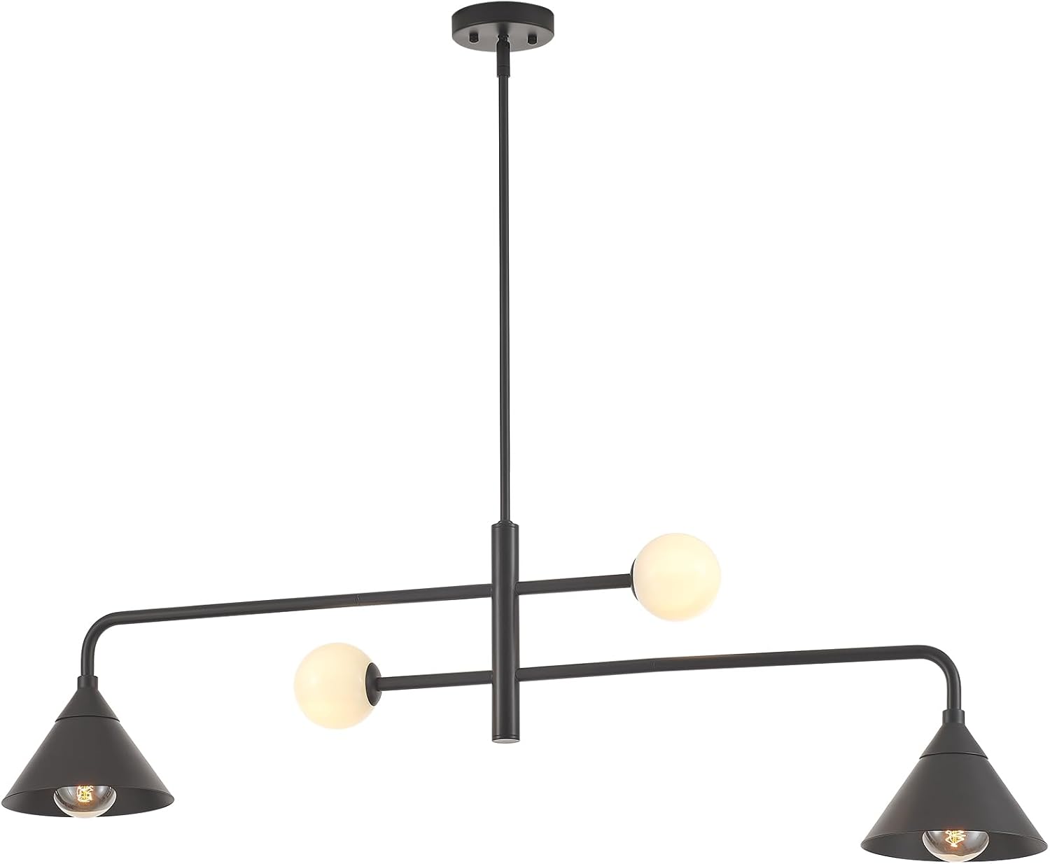 4-Light Modern Linear Chandelier for Kitchen Island, Black Pendant Light for Dining Room, Industrial Pendant Chandelier for Foyer Farmhouse Bedroom