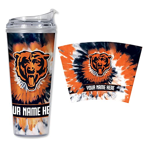 Rico Industries NFL Football Chicago Bears Metallic Tie Dye Personalized 24oz Acrylic Tumbler W/Hinged Lid - Team Colored Metallic Art Plastic Travel Tumbler - Keeps Drinks Cold or Hot