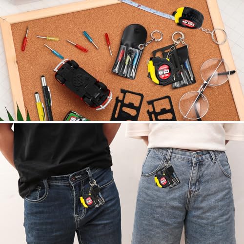 Image of 8 Pcs Mini Screwdriver Tape Keychain Set Multitool Pen Card Father's Gifts Bulk Mini Tool Set for Adult Men Dad (Yellow,Black)