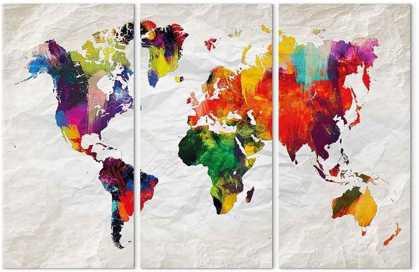 artgeist Acoustic Canvas Wall Art World Map 47x31 in - 3pcs Picture with Acoustic Foam Sound Print Artwork Room Acoustics Soundproofing k-A-0122-b-e