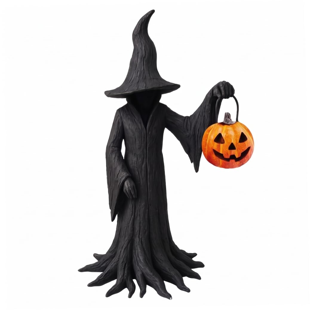 Fertnouk Halloween Decor - Retro Resin Witchy Decor, Witch Statue With Pumpkin, 20cm/7.87inch