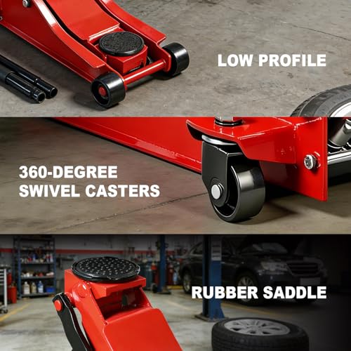 Image of Jack Boss 3 Ton Floor Jack, 6600LBS Capacity Hydraulic Car Jack, Low Profile Portable Jack with Dual Pumps, Quickly Lift Steel Service Jack, Lifting Range 3-1 /8 inch Min to 20 inch Max Red