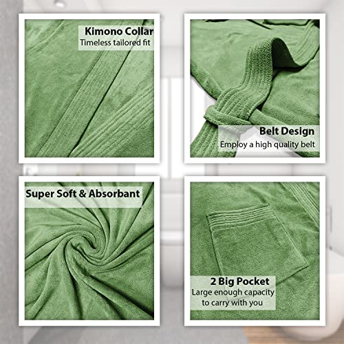 Image of Sassoon Venir Microfiber Bathrobe With Slippers for Men & Women, Unisex Luxury Bathrobe Towel, Spa Robe Combed (Pack of 1) - Green Color