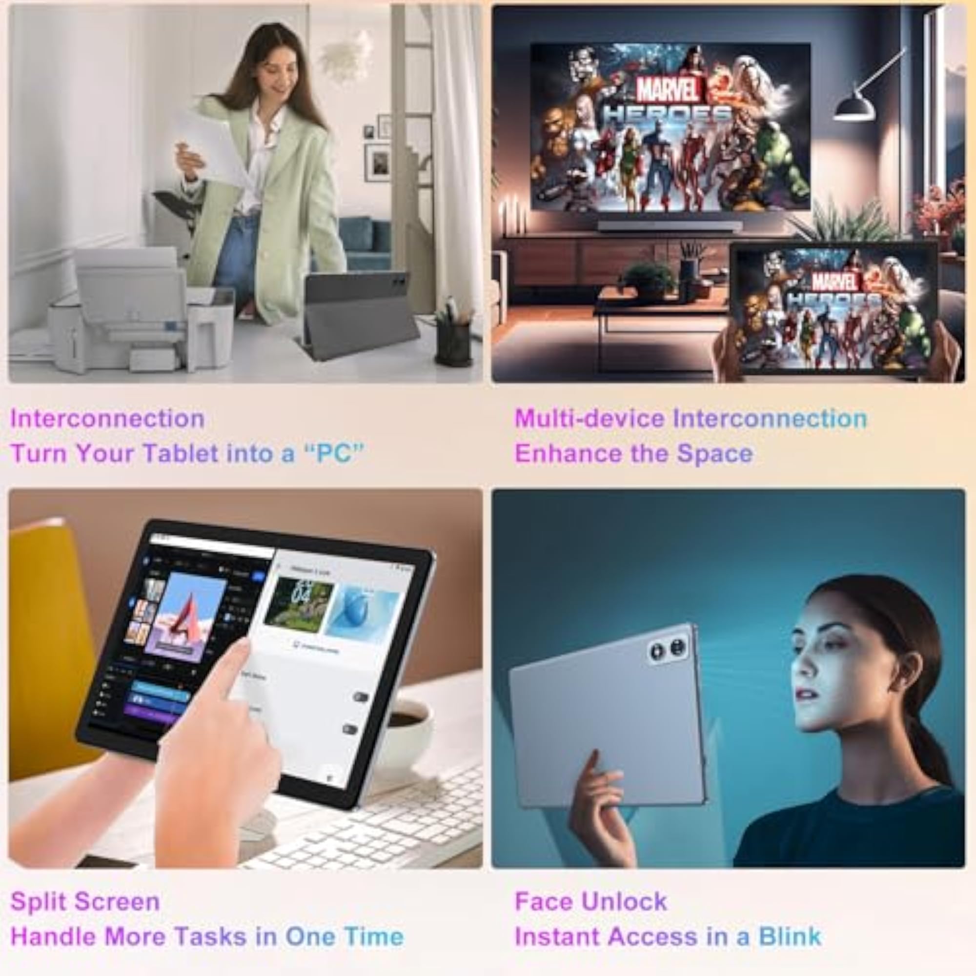 Android 14 Tablet with 22G RAM, 128G ROM, Face Unlock