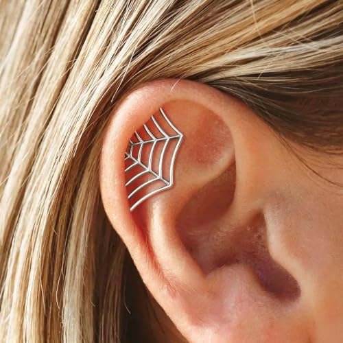 Hidden Helix Cartilage Earrings for Women, Silver Web Flat Back Piercing Jewelry, Minimal Helix Ear Cuff Stud, Modern Trendy Ear Accessories by choice of all - Used condition - Image 2