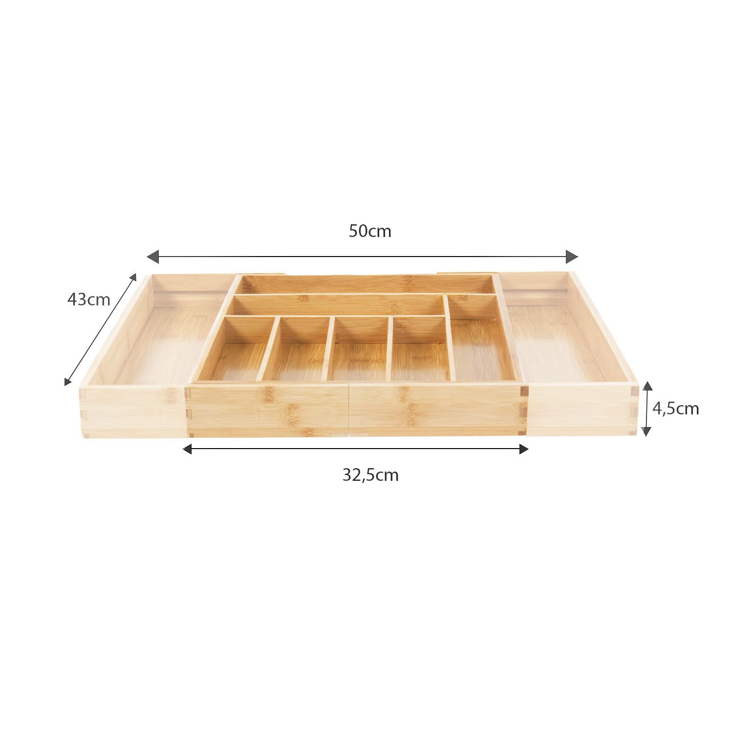 GreenBlue GB379 Organizadores de Bambú para Cubiertos | Bandeja Extensible, 7 Compartimientos Básicos y 2 Extraibles para Utansilios de Cocina | Organización de Cajón | Dim.: 32,5-50x43x45cm | 2 uds.