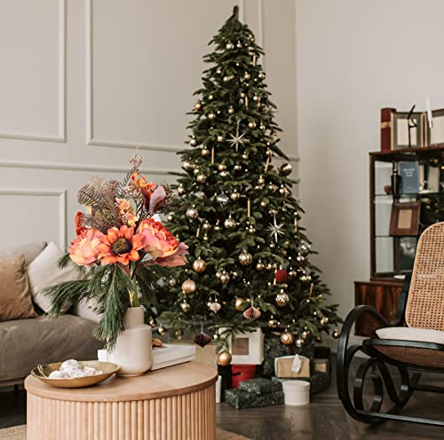 Vintage Peony Artificial Fall Flowers Bouquets,Fake Acorns Plants Silk Sunflower Floral Arrangements Wedding Bouquets Decorations Floral Table Centerpieces For Home Kitchen Garden Party Décor (Orange) #TOP5