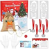 Santa Evidence Kit - Proof of Santa Visit - Santa Footprint Stencil with Snow, Santa Drivers License Button Glasses Gloves, Nice List Certificate Bell Reindeer Bag, Christmas Eve Gift Box Fillers