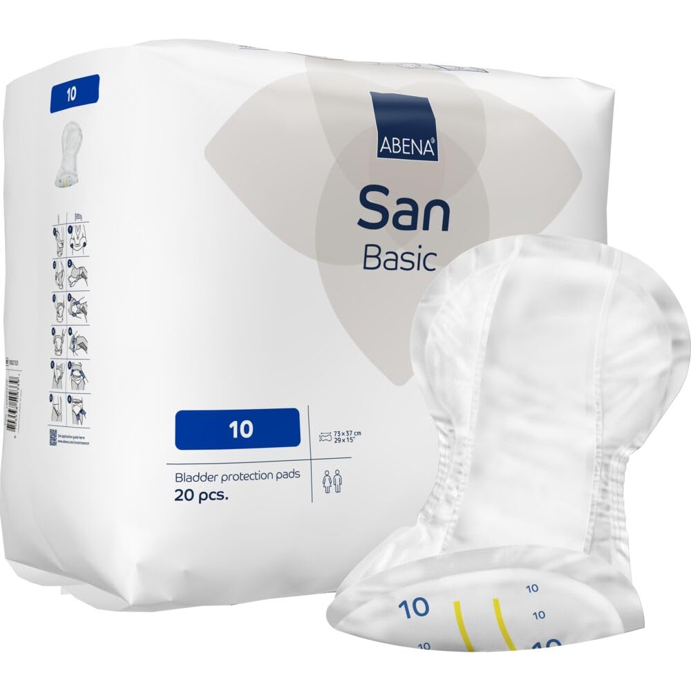 ABENA Basic San 10, 2700ml, Pack of 20, 73x37cm, Incontinence Pads for Men & Women, Breathable, Discreet Shaped Pads for Moderate to Heavy Bladder Weakness, Fast Absorption, Odour & Leak Protection