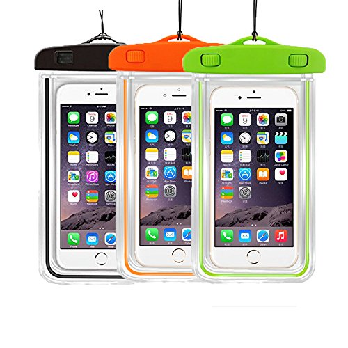 [3Pack] Universal Floatable Waterproof Cases Case Dry Bags Transparent Covers Color Submersible for Cellphones Under 5.8 Inch Bumper Case Fashion Design (3 Pack:Black+Orange+Green)