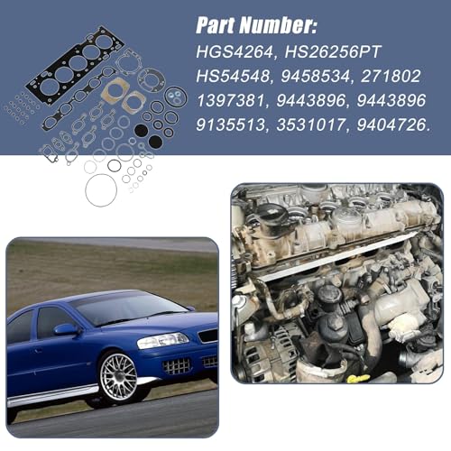 Image of XQSMWF MLS Cylinder Head Gasket Set Compatible with Volvo S60 S70 S80 V70 XC70 XC90 C70 2.4L 2.5L L5 DOHC 2000-2009, Replaces HS26256PT HS54548 HGS4264 9443896 271802