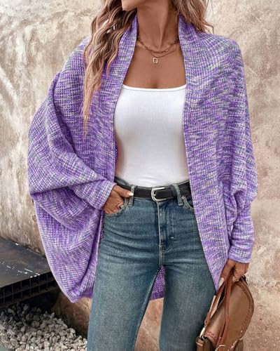 CHICME Cardigan Sweaters for Women 2025 Waffle Knit Coat Batwing Long Sleeve Open Front Long Cardigans Outerwear4
