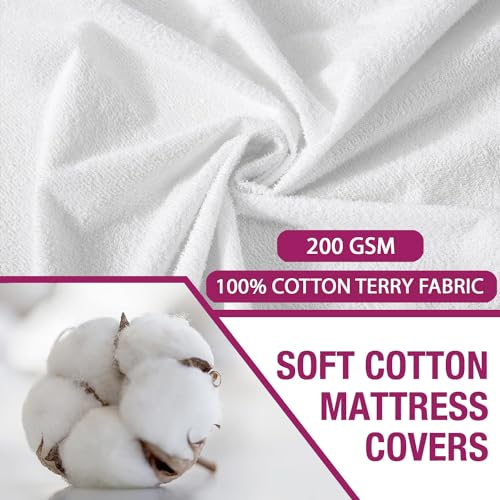 Image of Trance Home Linen Premium 220 GSM+ 78 X 36 (Single Customized) Cotton Waterproof Mattress Protector | Non-Toxic Bed Protector | Mattresses Cover (White, Single Sizes Customization)