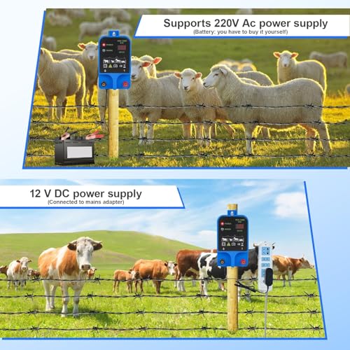 Anosuwa 12V Weidezaungerät, Ladegerät für Elektrozaun, 2 Joule/10,5kV Elektrozaun für 2 bis 10KM, Plug-in-Elektrozaun-Stromversorgung für Geflügel, Vieh, Haustiere, Steuergerät zum Schutz von Gärten