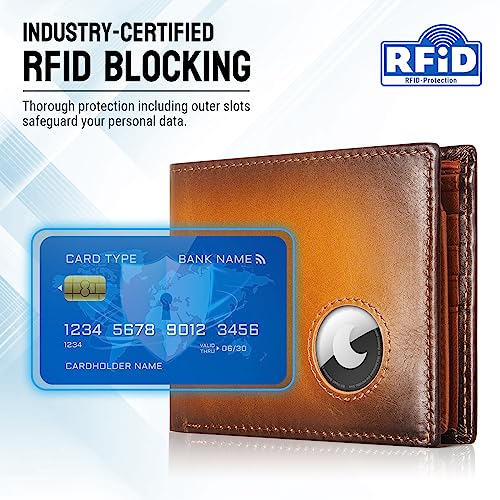 bill heart AirTag Wallet Men, Genuine Leather Bifold Wallet for Air Tag, RFID Blocking Wallets for Airtag Slot with Credit Card Holder4