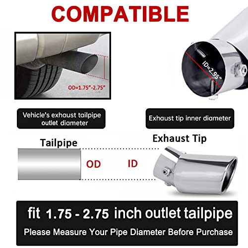 Image of Dsycar Universal 1.75-2.75 inch Curved Exhaust Tips - Silver