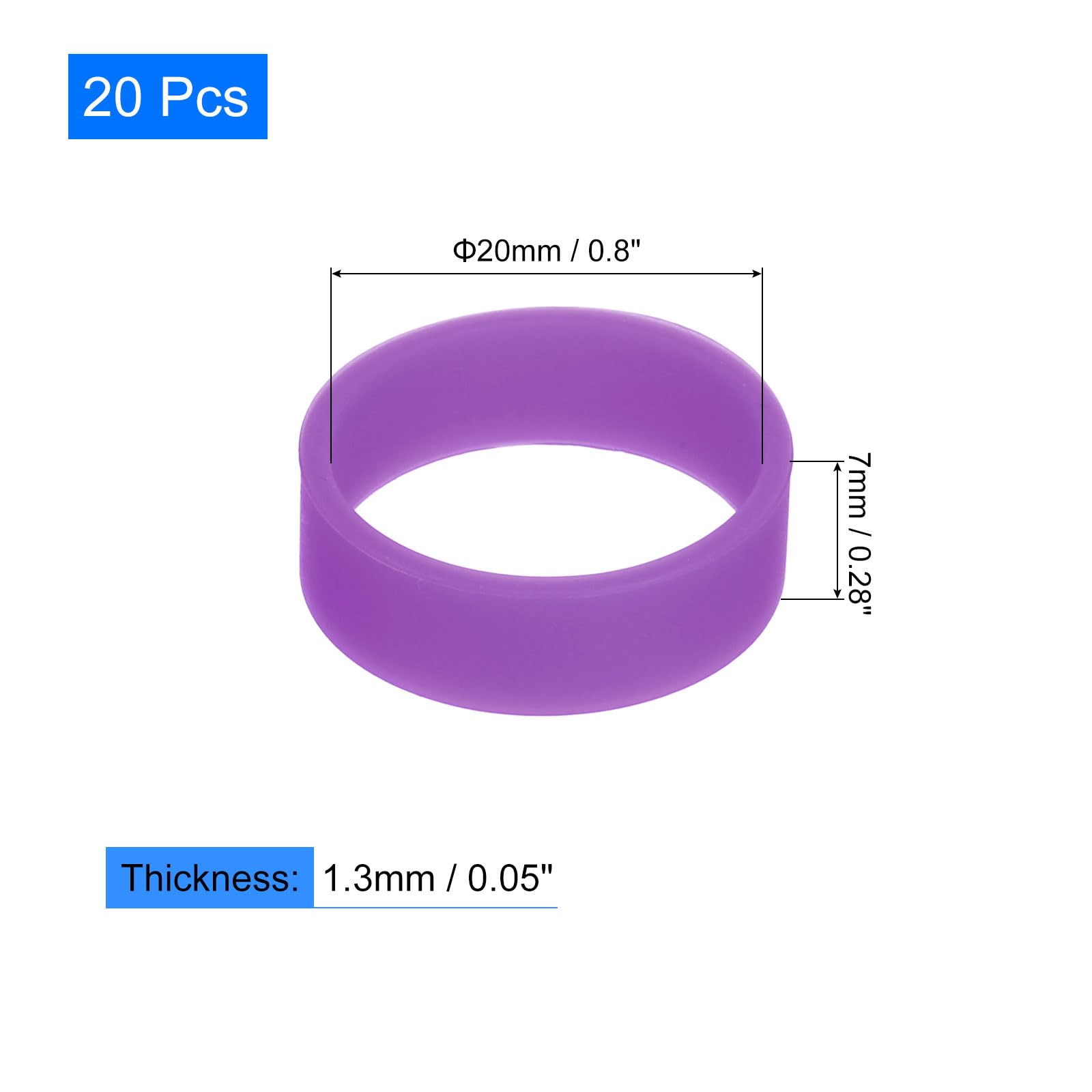 uxcell 20Pcs Silicone Rubber Bands, 20x7mm Rubber Bands Rings Cable Ties Strong Elastic Bands Non-slip for Cord Wrapping Bag Wraps, Purple