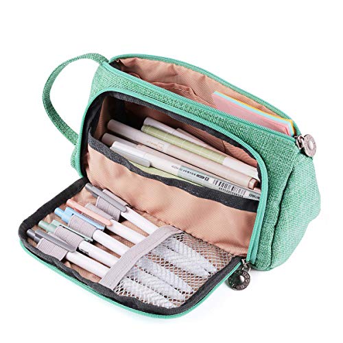 Preisvergleich Produktbild Große Kapazität Briefpapier Pouch Halter StiftetascheGriff FedertascheLeinen Stifte Etui MäppchenSchool Student StifthalterFedermäppchen,Groß Federtasche Bleistift Beutel (Grün)