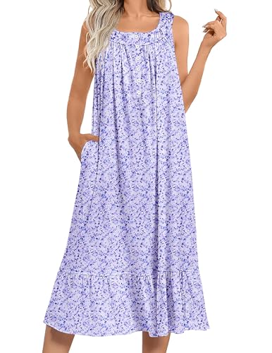 Image of Ekouaer Women's Nightgowns Long Sleeveless Night gown with Pockets Soft Ladies Nightdress