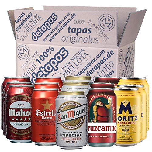 Spanisches Bier 15 Dosen, San Miguel, Estrella Damm, Mahou, Cruzcampo, Moritz