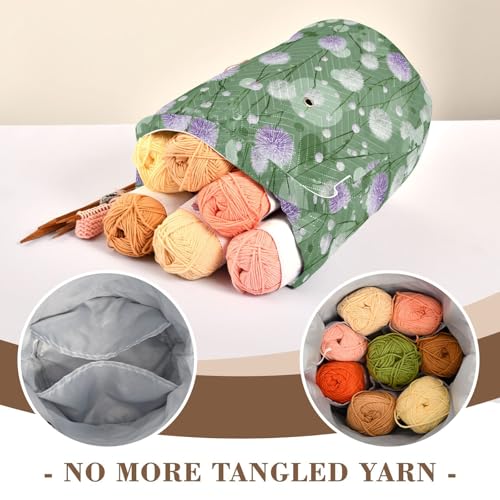 Image of Tatenale Crochet Bag Yarn Bag Knitting Project Bag with Pockets and Handle Portable Yarn Storage Organizer Tangle Free 8.3x11 InchDark Green Flowers Blooms23