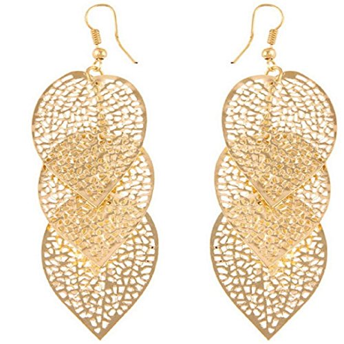 BESSKY Nature Gifts - Elegant Alloy Hollow Leaves Dangle Earings/Eardrop Jewelry (Golden)