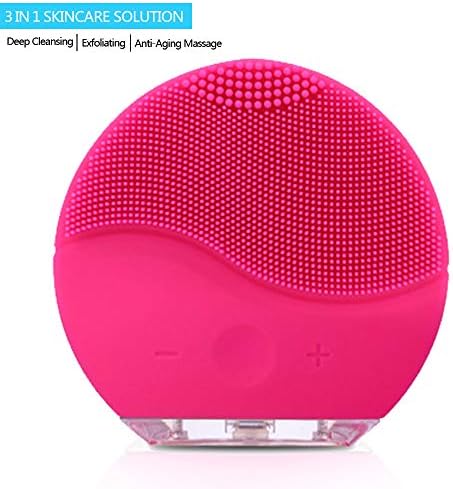 Facial Cleaning Brush，Minso Waterproof & Silicon Facial Cleaner， Electric Masager Cleansing System for Deep Cleansing Skin Care， Face Massage Brush and USB Charging Cables (Red)