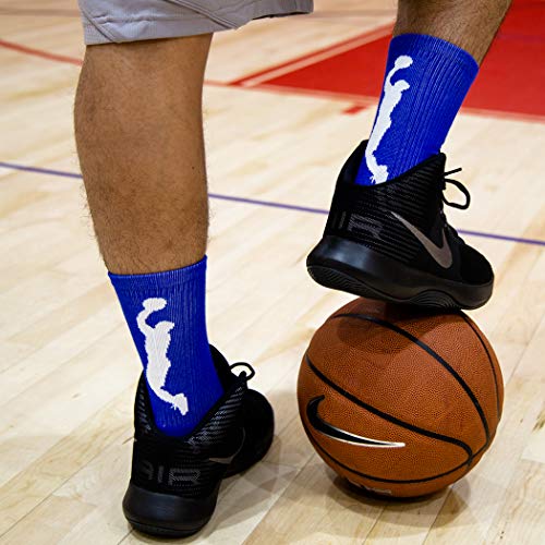 Chalktalksports Athletic Half Cushioned Crew Socks | Basketball Player Design | Royal Blue/White #TOP3