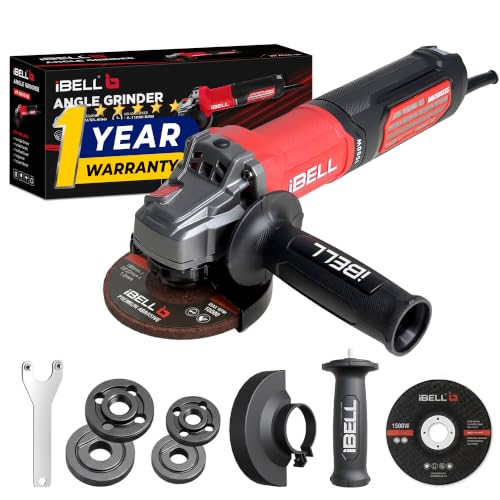 Image of IBELL IBL AGB150 AC Brushless Angle Grinder, 1500W Heavy-Duty Motor, 4500-10500 RPM, Compatible with 100mm, 115mm & 125mm Discs Dia, 3-Position Handle, Multi-Bore Support, 1-Year Warranty