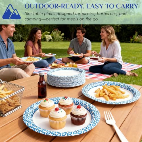 Image of MUCHII 8.375 Inch Disposable Paper Plates, 300 Count Soak and Cut Proof Printed Paper Plates for Daily Use, Holiday for Family Gatherings, Parties, Picnic