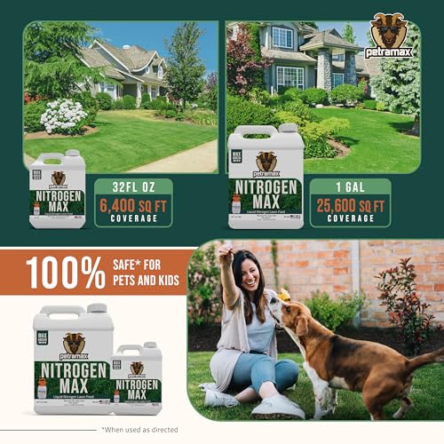 Image of Petramax Liquid Nitrogen Fertilizer 28-0-0 NPK - 1 Gallon Spring & Summer Liquid Grass Fertilizer for Lawn, Spray on Easy to Apply for Deep Green Lawn Care - Slow Release High Nitrogen Turf Builder