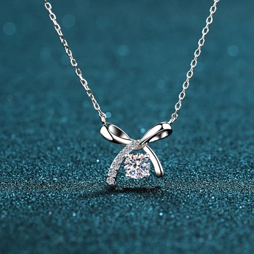 StarGems® Bowknot 0.5ct Moissanite 925 Silver Platinum Plated Necklace 40+5cm NX1343