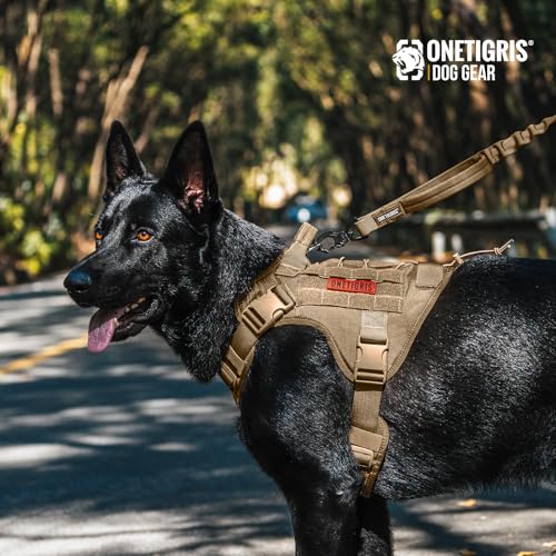 OneTigris Hundegeschirr, FIRE WATCHER Taktische Geschirr Sicherheitsgeschirr Hunde Hundeweste mit 1 Griffe und 2 D-Ring 1000D Nylon (S, Braun)
