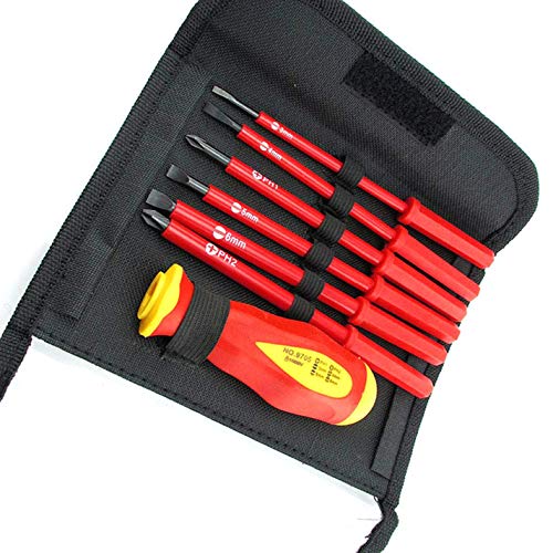 BERYLX 7 Piezas magnéticas Destornilladores, Electricistas Destornillador con Intercambiable Completamente Aislado PH SL Cover