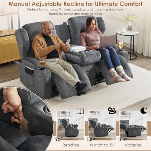 Image of SAMERY 67.6 inch Loveseat Recliner Sofa | Double Recliner Sofa & Console | Wall Hugger Loveseat Reclining RV Theater Seats | RV Couch Home Theater Seating Furniture (Velvet Charcoal)