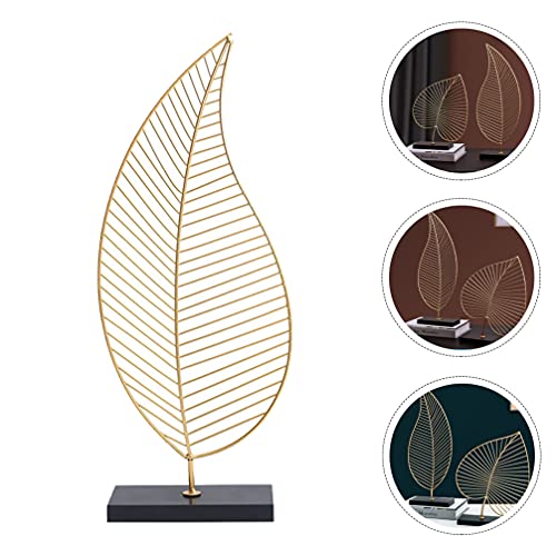 Gold Famous Modern Sculptures Leaf Sculpture Statue With Base Metal Leaf Sculpture Metal Palm Leaf Sculpture Desktop Leaf Decoration Iron Art Decoration 41X14Cm Rustic Home Decor #TOP1