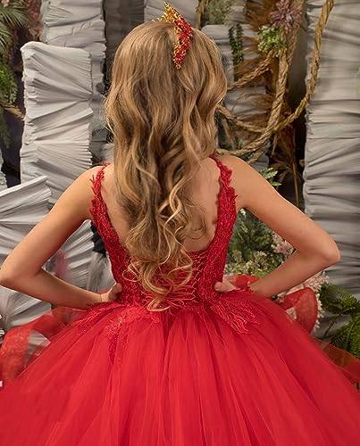 Long Pageant Dresses for Girls Tulle Flower Girl Dress Ruffles Lace Appliques Princess Birthday Party Gowns for Kids4