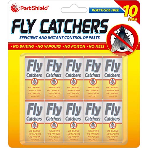 PESTSHIELD 10 PACK OF CLEAR STICKY PAPER HANGING PULL OUT FLY TRAP CATCHER INSECT KILLER STRIP TAPE