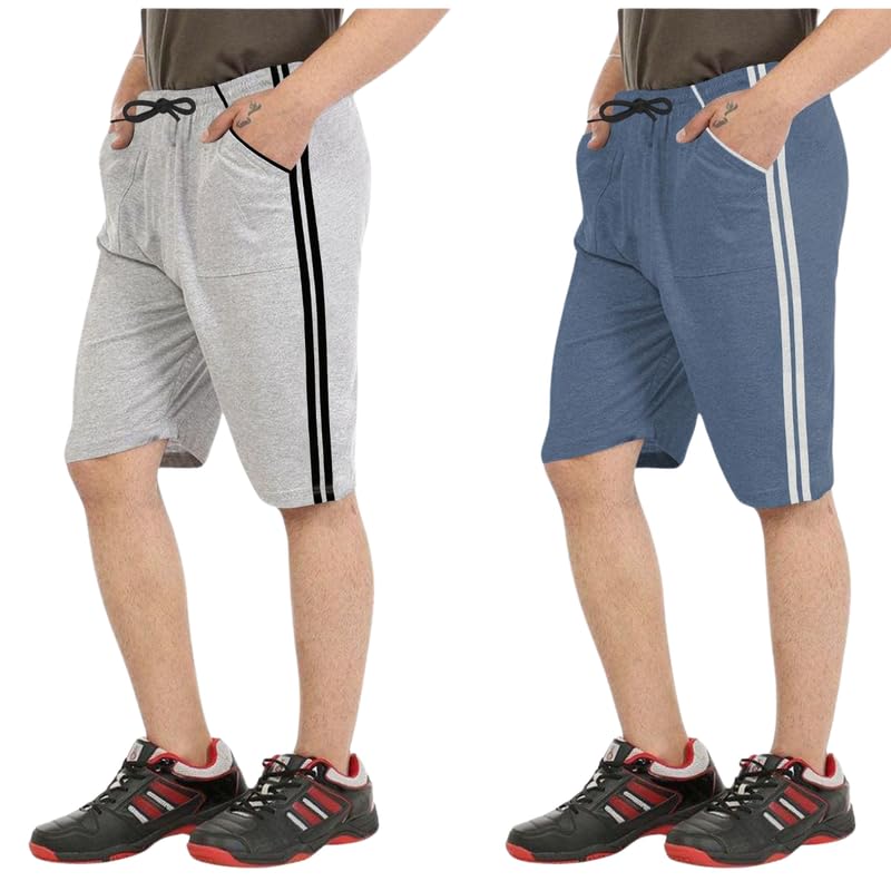 Men's Casual Athletic Shorts with Adjustable Drawstring, Dual Side Stripes, Elastic Waistband, Soft and Breathable Fabric, Perfect for Gym, Sports Pack of 2-image-24
