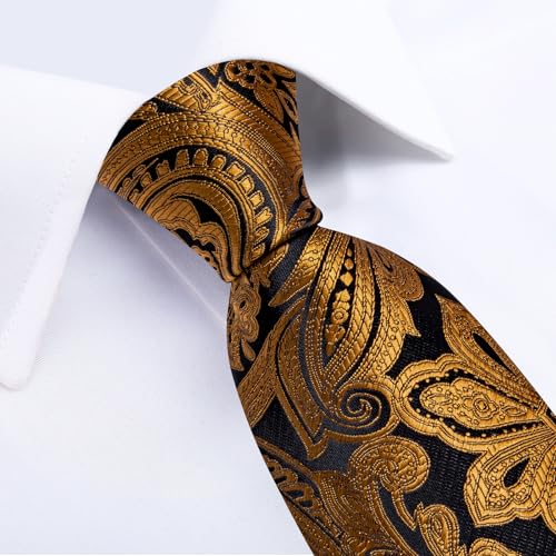 Image of DiBanGu Paisley Ties for Men Silk Necktie and Pocket Square Cufflinks Tie Clip Set Woven Classic Mens Tie for Wedding Party