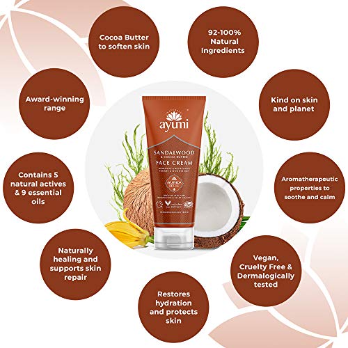 Ayumi Sandalwood & Cocoa Butter Face Cream, With Organic Aloe Vera For Soft Skin, Helps Preserve Hydration & Moisture to Leave Skin Feeling Refreshed - 1 x 100ml - Image 5