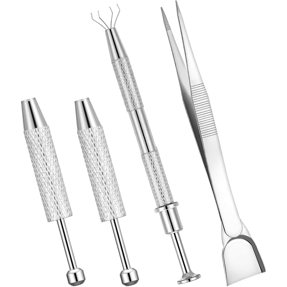 Ctrlzs 4Pcs Grabber Tool Holder Set, Jewelry Pick Up Tool 4 Claw Piercing Ball Stainless Steel For Tiny Objects Chip Electronic