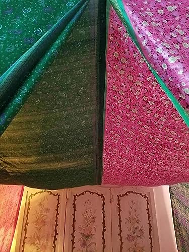 KLAVATE Bed Canopy Curtains Boho Curtains Bohemian Decor Indian Silk Sari Saree Bohemian Wedding Backdrop (Queen)