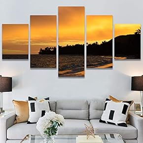 SIGNWIN 5 Panel Canvas Wall Art Landscape Ocean...