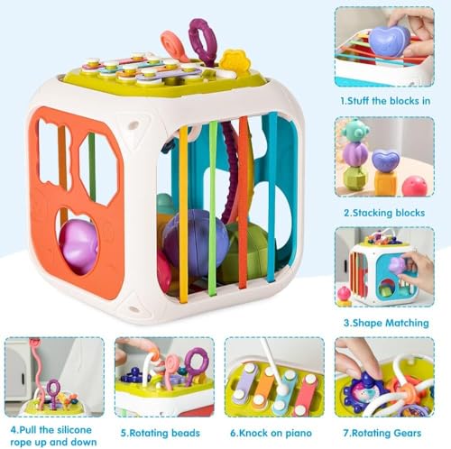 Image of Cable World Baby Toddler Activity Center Musical Activity Cube Play Learning Center Toy Interactive Educational Activity House Multi-Functions with Lights Sounds (7 in 1 Cube)